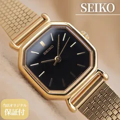 SEIKO 4N21-5022 セイコー オクタゴン クォーツ ゴールド レディース 黒文字盤 ブラック メッシュ ヴィンテージ アンティーク 1991年製【電池交換/洗浄済】【６ヶ月保証】CH81