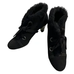  DIANA ダイアナ スエード ボア ファー ショート ブーツ ブラック 黒 レディース 24【ZK40】