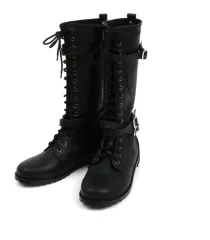 レースアップ バックル ロング ブーツ ブラック