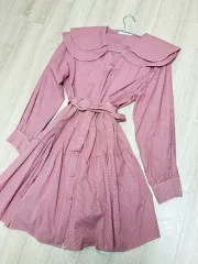 ビック襟 CHECK ロング丈ワンピース