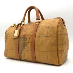 プリマクラッセ ボストンバッグ 地図柄 ジオクラシック 旅行 カデナ付 PVC 茶