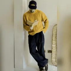 新品 M) ZARA ザラ ラウンドネック ニット セーター マスタードイエロー 黄色