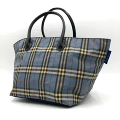 バーバリーブルーレーベル トートバッグ 青 チェック ナイロン 舟形 大容量 軽量