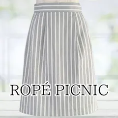 USED ROPE' PICNIC 台形Aラインストライプスカート グレー ホワイト サイズ36 裏地有 レディース ロペピクニック