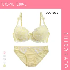 【SHIROHATO公式】【正規品・新品】サンエイ ギュピールレース 小花刺繍 ブラジャー ショーツ セット ABCD 盛り胸 谷間 プチプラ 美胸 モールドカップ 丸胸 SANEI(C75-M、C80-L)