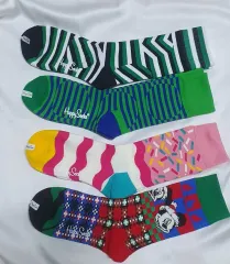 グリーン、ピンク、イェロー、ストライプ、ドットのハッピーソックス靴下1足あたりの価格です