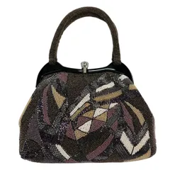 和装バッグ 優品 ビーズバッグ フォーマル 幾何学 灰茶 ビーズ 和装小物  【中古】