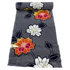 反物 優品 浴衣 草花 濃紺 綿 【中古】