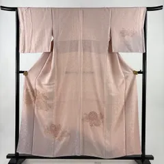 付下げ 身丈156cm 裄丈66cm M 袷 華文 草花 刺繍 ぼかし 薄ピンク 正絹 秀品 【中古】