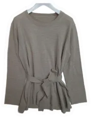 ベージュ ウエスト紐 ニット トップス M-L