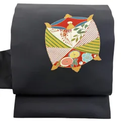 名古屋帯 秀品 糸巻き 金彩 黒 正絹 【中古】