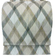 【美品】 袋帯 秀品 斜め格子 金糸 箔 クリーム 全通 正絹 【中古】