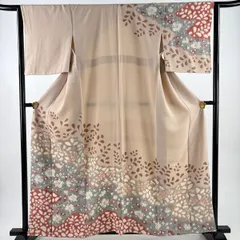 訪問着 身丈160cm 裄丈64cm M 袷 辻が花柄 雲取り 絞り 染め分け ピンクベージュ 正絹 秀品 【中古】