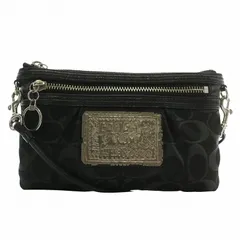 コーチ COACH ポピー POPPY ショルダーバッグ キャンバス レザー シグネチャー 総柄 ロゴ 黒 ブラック /XZ ■GY18