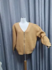 ザラ ベージュ ニットジップアップ