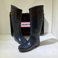 06w19235　 HUNTER エンブレムデザイン　レインブーツ　ネイビー×ビターチョコレート (W25251-NBC)　サイズUK5  JP24～24.5相当  【中古品】