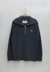 Calvin Klein 23FW ハーフジップアップ ニット スウェット / メンズ S (95) ブラック