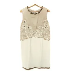 グレースクラス ワンピース サイズ38 M レディース美品  - ベージュ×アイボリー クルーネック/ノースリーブ/ひざ丈/ビジュー/刺繍