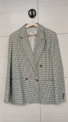 DEWL チェック ダブル ブレスト ジャケット ボタン レディース