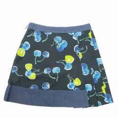 MSGM エムエスジーエム ミニ スカート さくらんぼ柄 デニム切替 タック プリーツ 台形 ボトムス 40 M ネイビー レディース 【中古】