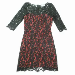 MILLY ミリー 総レース ワンピース ドレス 七分袖 ひざ丈 サイズ6 M ブラック レッド レディース 【中古】のサムネイル