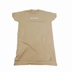 MILKFED. ミルクフェド ロゴ ワンピース Tシャツ ロング丈 半袖 クルーネック アシンメトリー丈 ベージュ レディース 【中古】