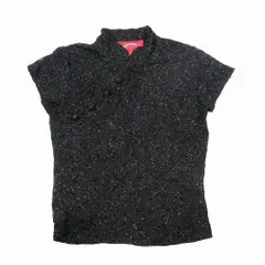 SHANGHAI TANG シャンハイタン 上海灘 ラメ チャイナ シャツ ブラウス 半袖 モール装飾  サイズP/S ブラック 黒 レディース 【中古】