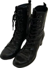  【美品】REGALリーガル　レースアップブーツ　ロングブーツ　靴シューズ　ブラック　レディース　24サイズ【Z1755】