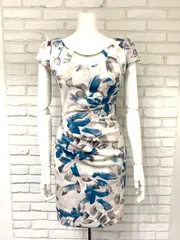 516 DEA by ROBE de FLEURS ディアバイローブドフルール キャバクラ ドレス ミディ 総柄 ギャザー タイト ナイトドレス キャバドレス S