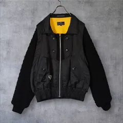 レア 2WAY 異素材ドッキング MA-1 ニット切替ブルゾン 黒 デザイン古着 MA-1 L アウター ジャケット ヴィンテージのサムネイル
