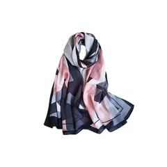 [LumiSyne] スカーフシルク レディース 上品 ヴィンテージプリント ストライプ 幾何学柄 柔らかい暖かいマフラー 大判ストール 薄手 日焼け止めショール 海辺 お洒落 春夏秋冬 旅行 通勤用