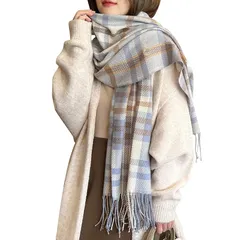 [Allanve] マフラー レディース 大判ストール 【高級な雰囲気・柔肌ふんわり・暖かい防風】 柔らかい チェック柄 ブランケット レディースマフラー ひざ掛け おしゃれ 厚手 無地 かわいい 秋冬 学生 ギフト クリスマスプレゼント (チェック柄2：ブル