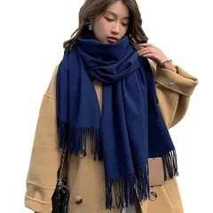 [Allanve] マフラー レディース 大判ストール 【高級な雰囲気・柔肌ふんわり・暖かい防風】 柔らかい チェック柄 ブランケット レディースマフラー ひざ掛け おしゃれ 厚手 無地 かわいい 秋冬 学生 ギフト クリスマスプレゼント (無地：紺色)