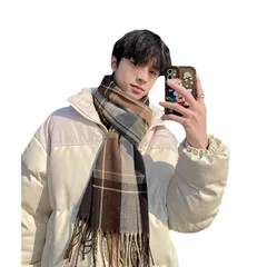 [Harebi] 【 60*200CM】マフラー メンズ チェック柄 大判 マフラー ストール 春秋冬定番 リバーシブル レディース メンズ 防寒 ショール 男性用 洗える 厚手 無地 ひざ掛け 肌触り良い 暖かい ブロックチェック 男女兼用 ビジネス マフラ