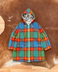 M クレージュ チェック モヘア ウール フード コート