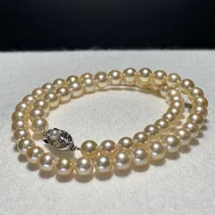 美品 照り◎ ゴールデンパール アコヤ真珠 ネックレス 6.99～7.34㎜ 43㎝ 31.9g 本真珠 リアル pearl jewelry necklace SILVER刻印 SS158