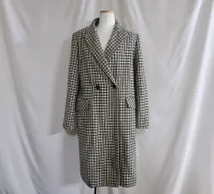 チェックパータン ロング コート ダブル ボタン