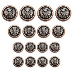 ブレザー ボタン 16個セット 直径15mm/20mm/25mm メタルボタン 交換 補修 学生服/スーツ/コートなど 洋服用 アクセサリー DIY 手作り (黒×ゴールド)