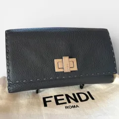美品 FENDI フェンディ 長財布 セレリア ピーカブー レザー ステッチ グレー シボ革 ピーカブー 8M0308