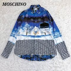 MOSCHINO モスキーノ 長袖BDシャツ M ブルー ロゴ 総柄 - メルカリ