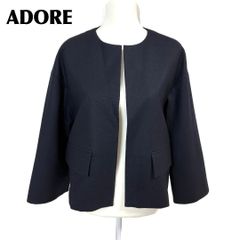 美品♪ADOREアドーア リネンノーカラージャケット 38 ブラック黒 8分袖