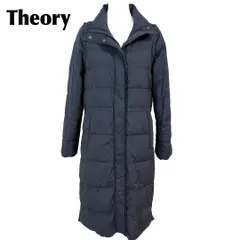 Theory 軽量ロングダウンコート ベスト可 両ジップ S ネイビー 無地