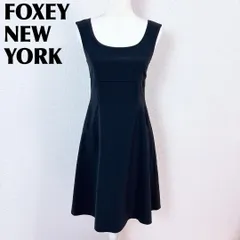 【美品】FOXEY NEW YORK ノースリーブワンピース 40 無地ネイビー