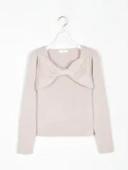 Evelyn エブリン パール リボン ニット 長袖Tシャツ ピンク スナ系 ガーリー GRL