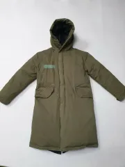 カーキ ブラック リバーシブル WHO フード ロング ダウン コート レディース 85 90