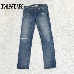 【美品】 YANUK ダメージ風ストレートデニム 23 ブルー