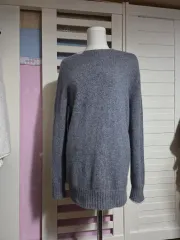 LBL カシミア100％ グレー ラウンド バイカラー セーター