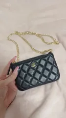 シャネル ブラック ラムスキン キルティング ミニ ポーチ