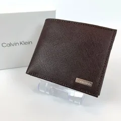 未使用 Calvin Klein カルバンクライン 二つ折り財布 ブラウン レザー メンズ ロゴプレート 箱