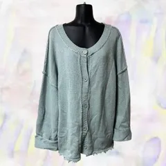 mline　エムライン　カーディガン　ライトブルー　レディース　フリーサイズ　ニット　フリンジ　ざっくり　ドロップショルダー